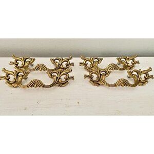 4 Classic Vintage Brass Drawer French Provincial Handles 6.25" L  2.75 Spread